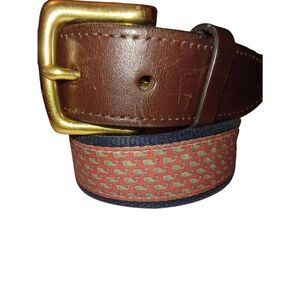 Vineyard Vines Men's Preppy Pink Whale Print Canvas & Leather Club Belt  Size 32
